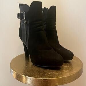 Laura Biagiotti Black Suede Ankle Booties | 38, US 7.5-8, High Heel, Tassel